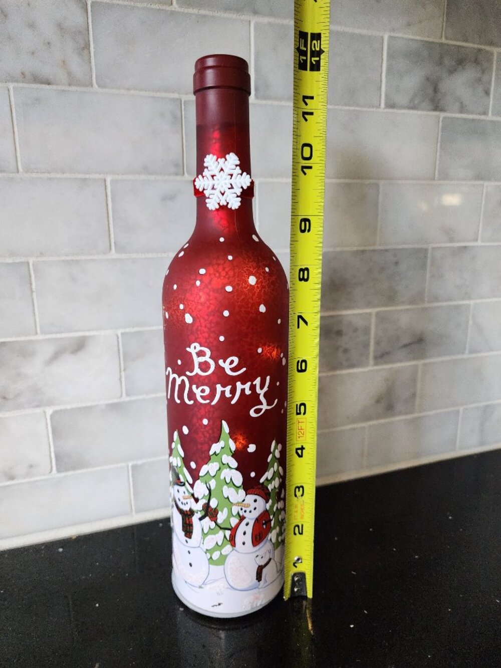 Artisan "Be Merry" Snowman Light-Up Bottle Decor - Picture 8 of 11